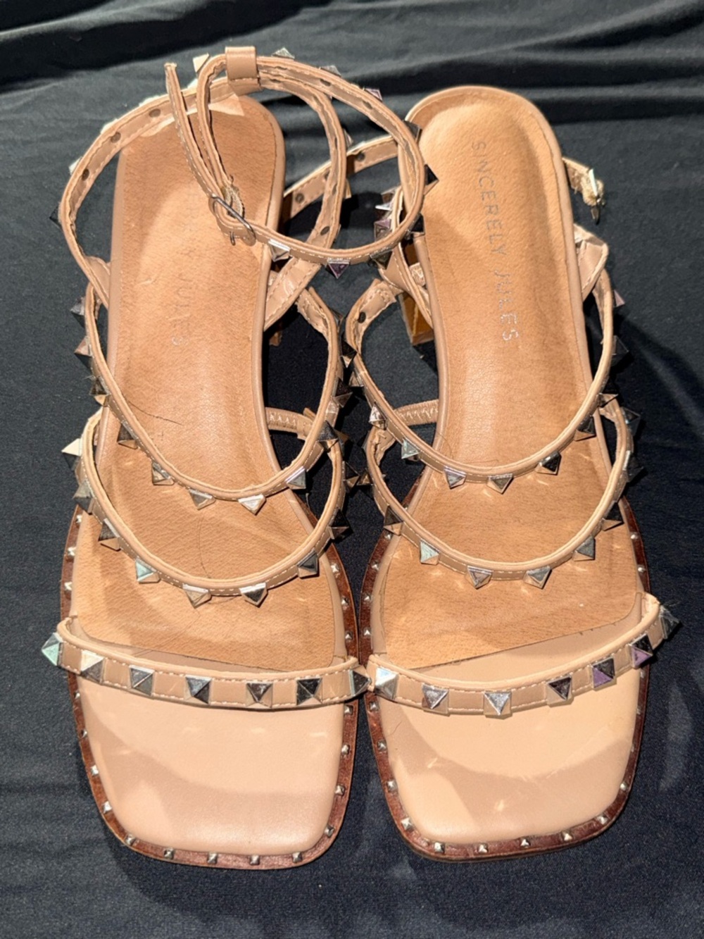 Sincerly Jules Blush Studded Strappy Sandals